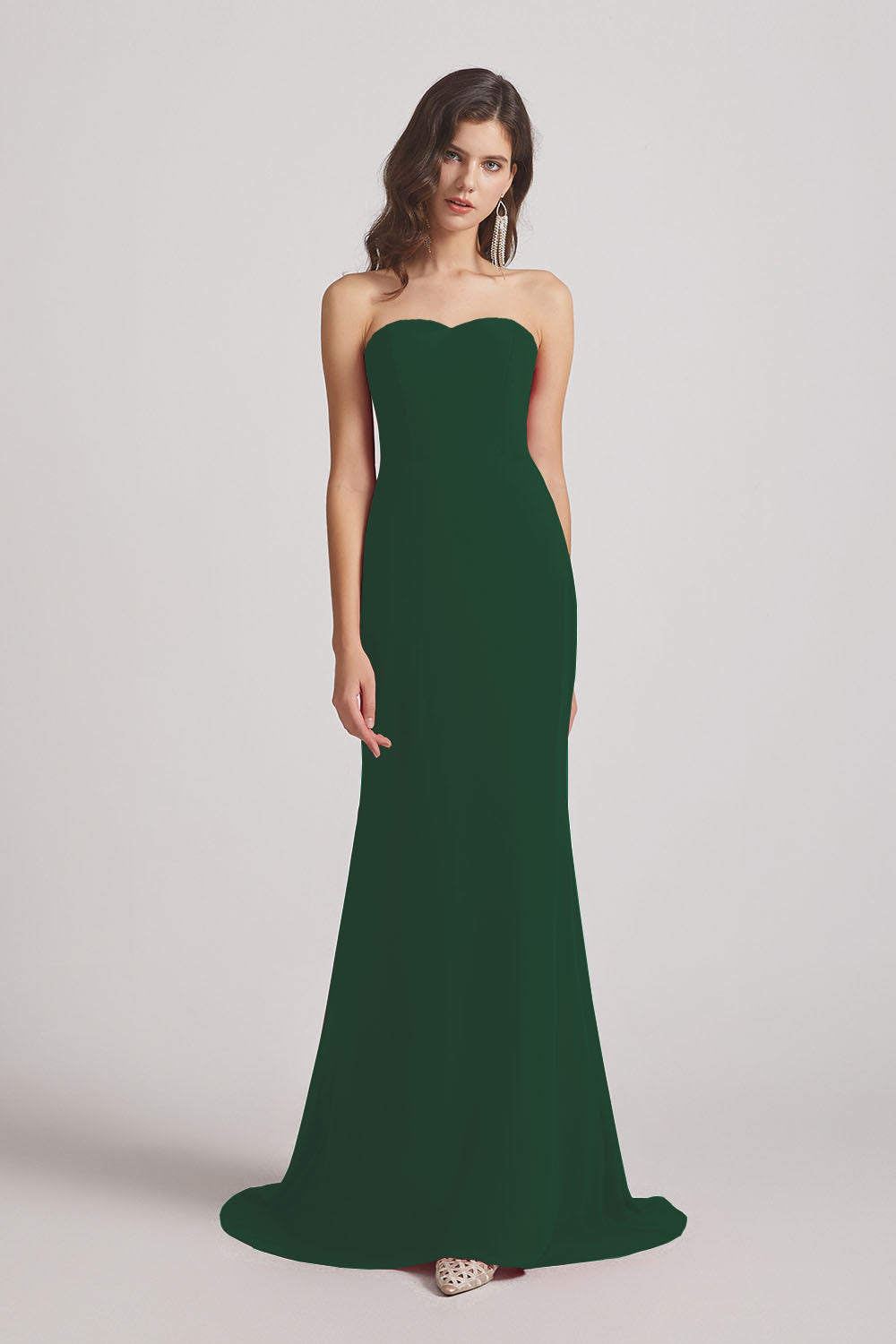 Alfa Bridal Dark Green Strapless Sweetheart Chiffon Sheath Bridesmaid Dresses (AF0023)
