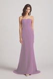 Alfa Bridal Dark Lavender Strapless Sweetheart Chiffon Sheath Bridesmaid Dresses (AF0023)