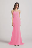 Alfa Bridal Hot Pink Strapless Sweetheart Chiffon Sheath Bridesmaid Dresses (AF0023)