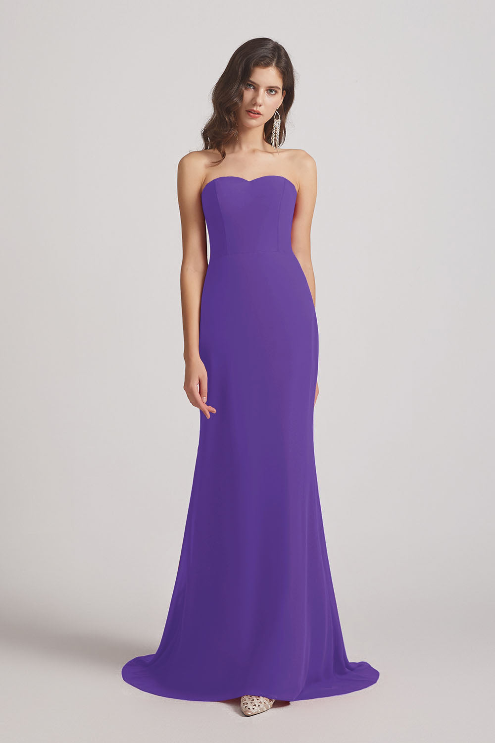 Alfa Bridal Purple Strapless Sweetheart Chiffon Sheath Bridesmaid Dresses (AF0023)
