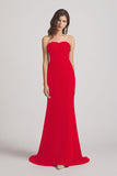 Alfa Bridal Red Strapless Sweetheart Chiffon Sheath Bridesmaid Dresses (AF0023)