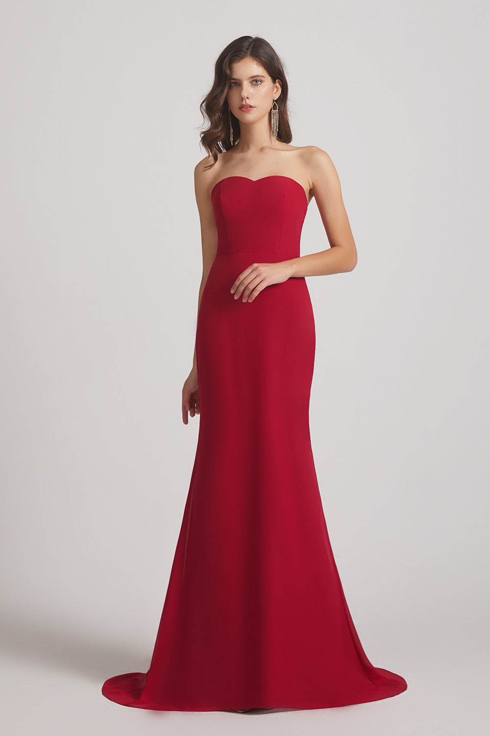 Alfa Bridal Dark Red Strapless Sweetheart Chiffon Sheath Bridesmaid Dresses (AF0023)