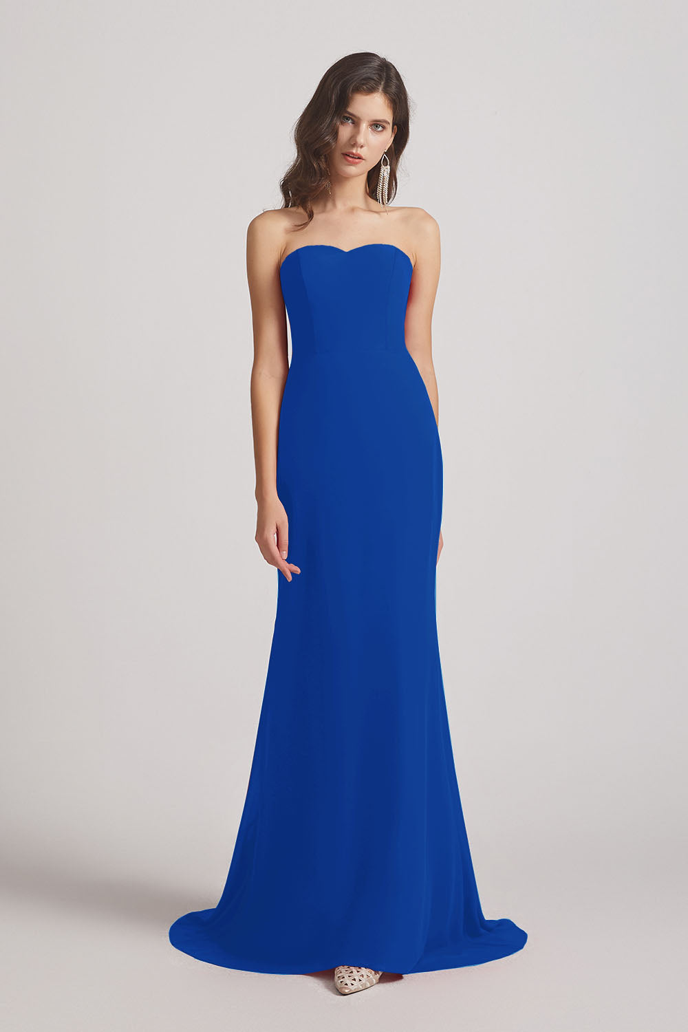 Alfa Bridal Royal Blue Strapless Sweetheart Chiffon Sheath Bridesmaid Dresses (AF0023)