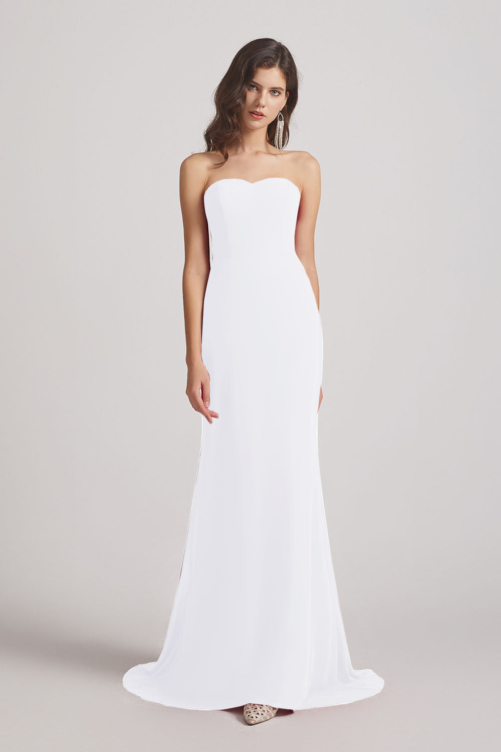 Alfa Bridal White Strapless Sweetheart Chiffon Sheath Bridesmaid Dresses (AF0023)