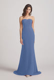 Alfa Bridal Windsor Blue Strapless Sweetheart Chiffon Sheath Bridesmaid Dresses (AF0023)