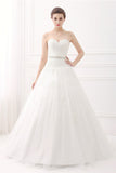 Alfa Bridal Strapless Sweetheart Belt Lace Ball Gown Wedding Dresses (AW009)