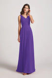 Alfa Bridal Purple Straps Pleated A-Line Chiffon Sleeveless Bridesmaid Dresses (AF0144)