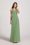 Alfa Bridal Seagrass Straps Pleated A-Line Chiffon Sleeveless Bridesmaid Dresses (AF0144)