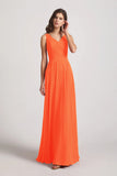 Alfa Bridal Tangerine Tango Straps Pleated A-Line Chiffon Sleeveless Bridesmaid Dresses (AF0144)