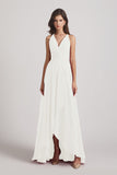 Alfa Bridal Ivory Straps V-Neck Chiffon Country High Low Bridesmaid Dresses (AF0090)