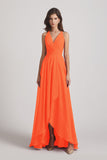 Alfa Bridal Tangerine Tango Straps V-Neck Chiffon Country High Low Bridesmaid Dresses (AF0090)
