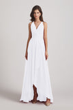 Alfa Bridal White Straps V-Neck Chiffon Country High Low Bridesmaid Dresses (AF0090)