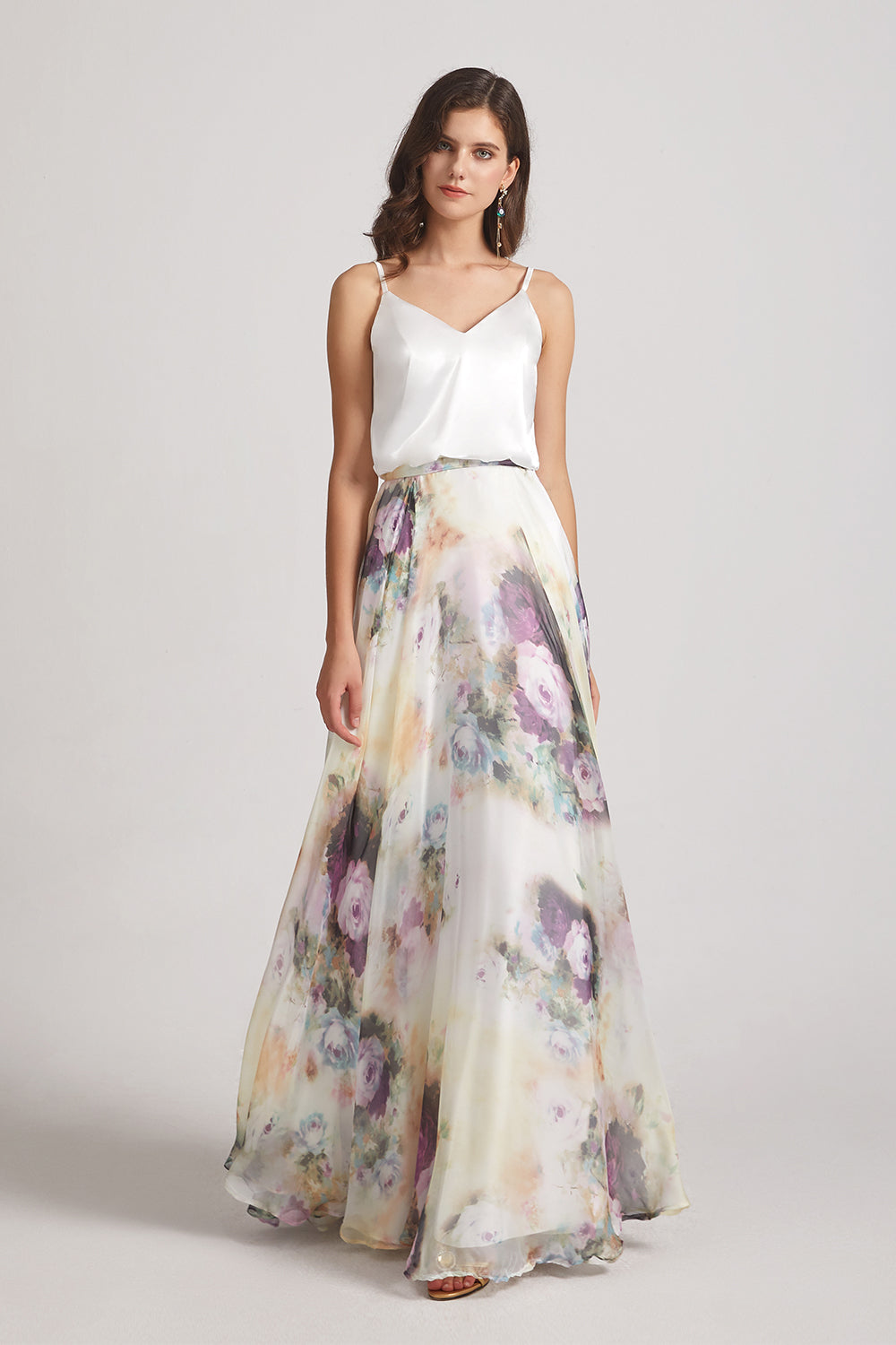 v-neck floral chiffon dresses