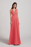 Alfa Bridal Desert Rose V-Neck Crinkle Sleeveless Chiffon Bridesmaid Dresses (AF0061)