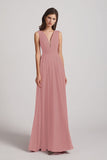 Alfa Bridal Dusty Pink V-Neck Crinkle Sleeveless Chiffon Bridesmaid Dresses (AF0061)