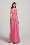 Alfa Bridal Skin Pink V-Neck Crinkle Sleeveless Chiffon Bridesmaid Dresses (AF0061)