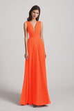 Alfa Bridal Tangerine Tango V-Neck Crinkle Sleeveless Chiffon Bridesmaid Dresses (AF0061)