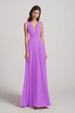 Alfa Bridal Violet V-Neck Crinkle Sleeveless Chiffon Bridesmaid Dresses (AF0061)