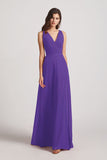 Alfa Bridal Purple V-Neck Pleated Chiffon Criss-cross Straps Bridesmaid Dresses (AF0170)
