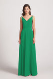 Alfa Bridal Shamrock Green V-Neck Spaghetti Straps Chiffon Bridesmaid Dresses With Back Tie (AF0002)