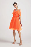 Alfa Bridal Tangerine Tango V-Neck Two Pieces Short Chiffon Tulle Bridesmaid Dresses (AF0186)