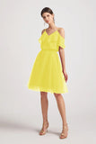 Alfa Bridal Yellow V-Neck Two Pieces Short Chiffon Tulle Bridesmaid Dresses (AF0186)
