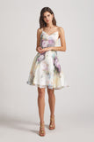 Floral-print Slender Straps Short Bridesmaid Dresses (AF0121)