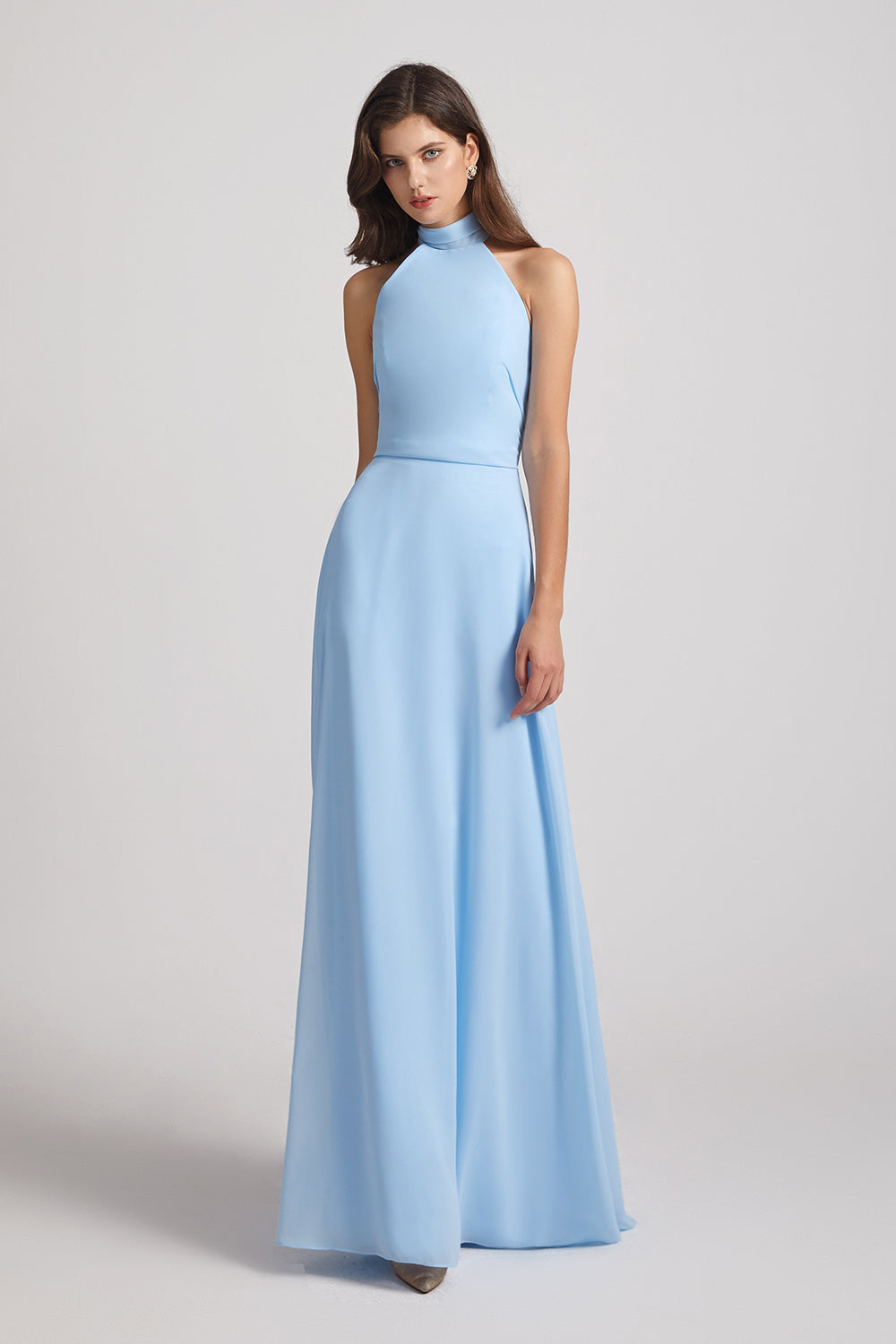light blue chiffon sleek floor length dresses