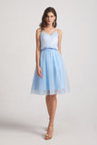 Cute V-Neck Satin Top Tulle Skirt Short Dress (AF0147)