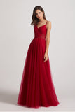 A-Line/Princess V-Neck Floor-Length Tulle Bridesmaid Dress