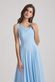 blue cowl chiffon long bridesmaid gown