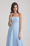 sky blue strapless chiffon bridesmaid dress