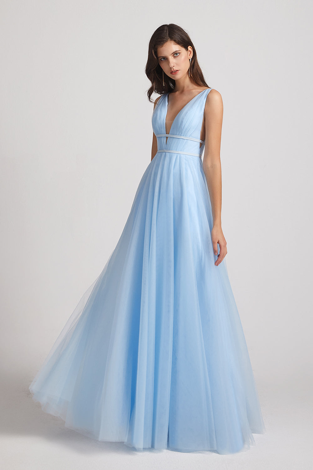 blue straps tulle dresses for bridesmaids
