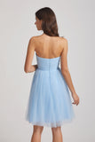 modern sky blue short dress