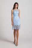 Lace Halter Spaghetti Straps Blue Short Bridesmaid Dresses (AF0047)