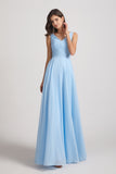 V-Neck Sleeveless Pleated Chiffon Bridesmaid Dresses with Back Tie (AF0145)
