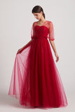 convertible red tulle  bridesmaid dress