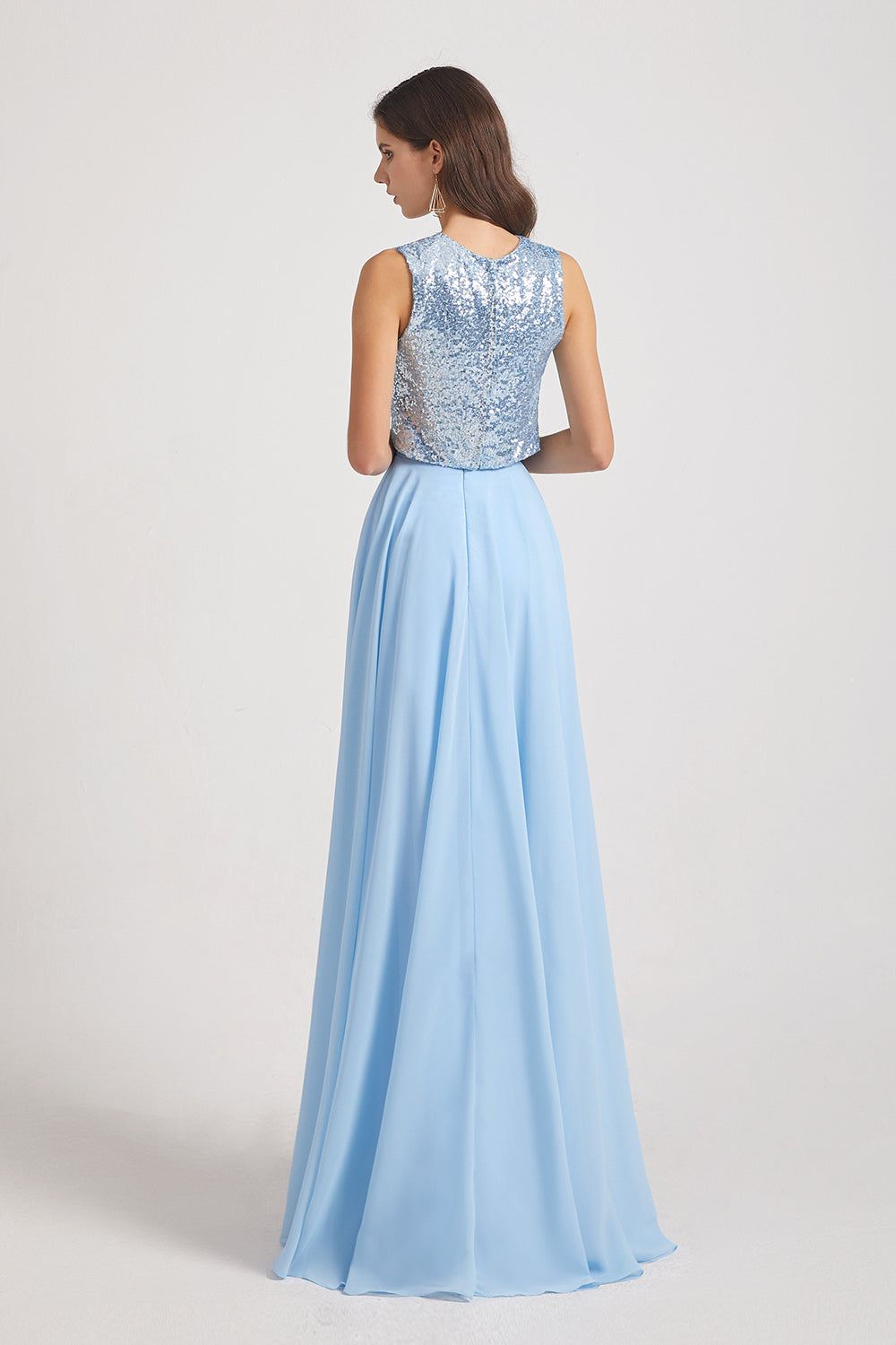 sleeveless sequin a-line bridesmaid gown