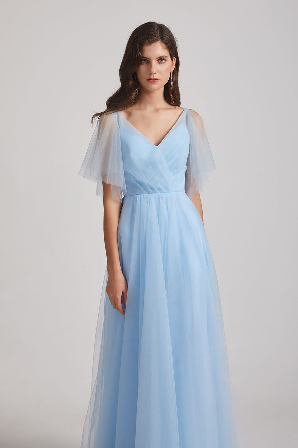 blue a-line long bridesmaid dress