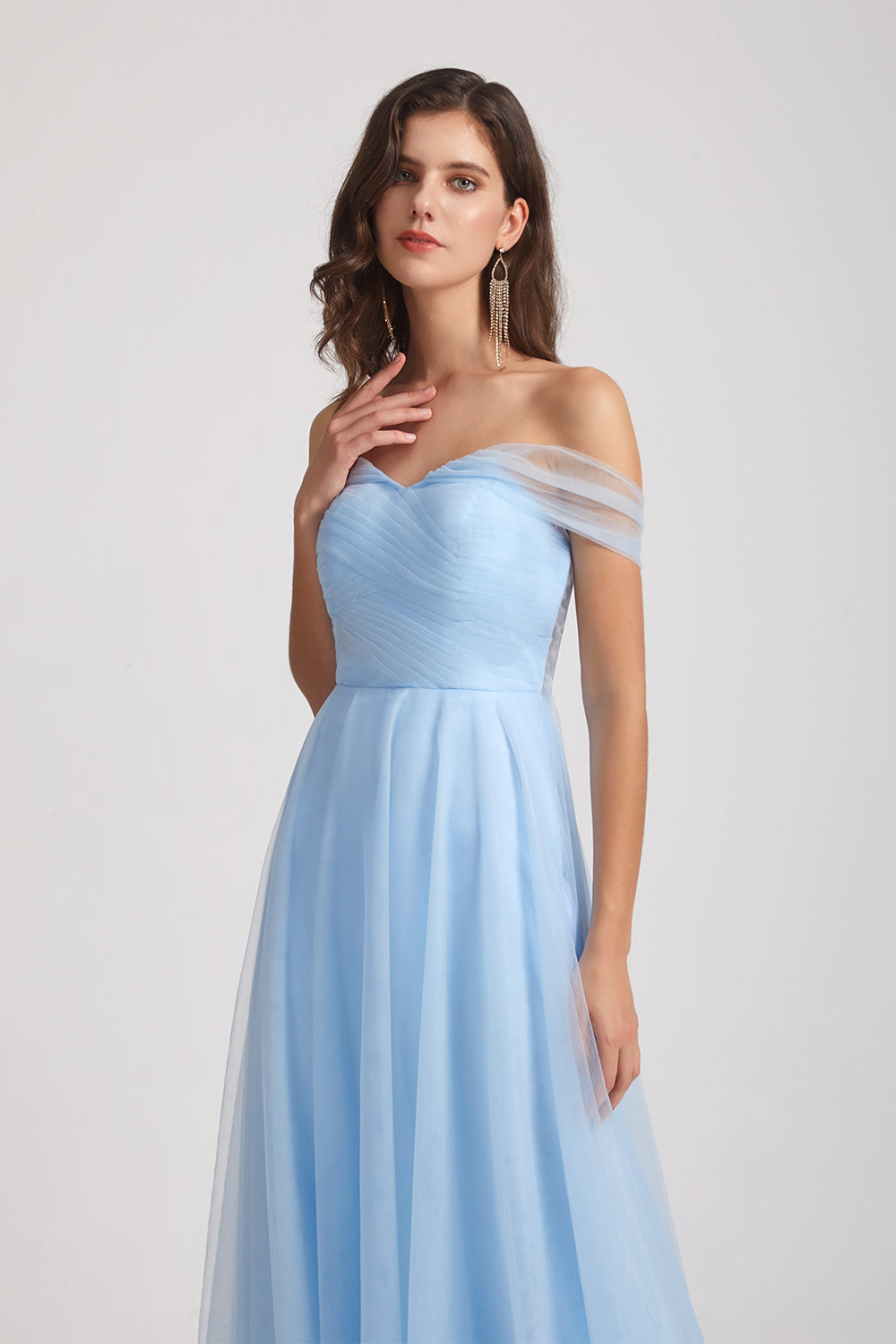 changeable tulle sky blue bridesmaid dress