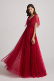 chest folds tulle maid of honor dress