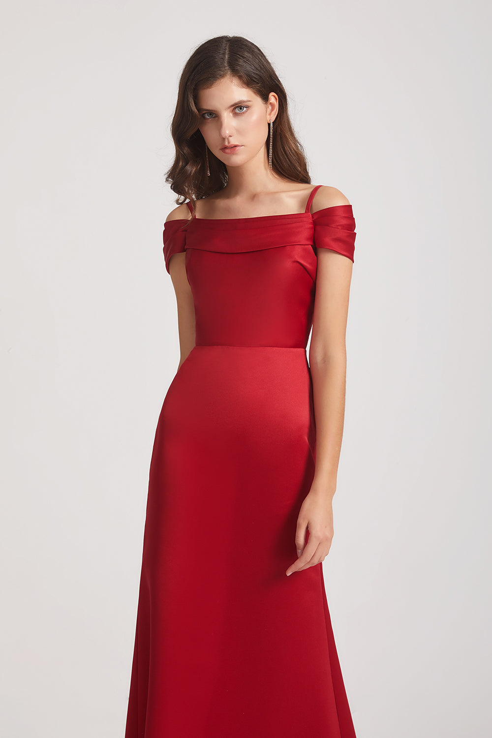 red a-line long maids of honor dresses