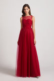 Sleeveless A-Line Tulle Jewel Illusion Bridesmaid Dresses (AF0073)