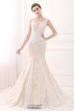 Alfa Bridal Mermaid V-neck Lace Ivory & Champagne Wedding Dresses (AW008)