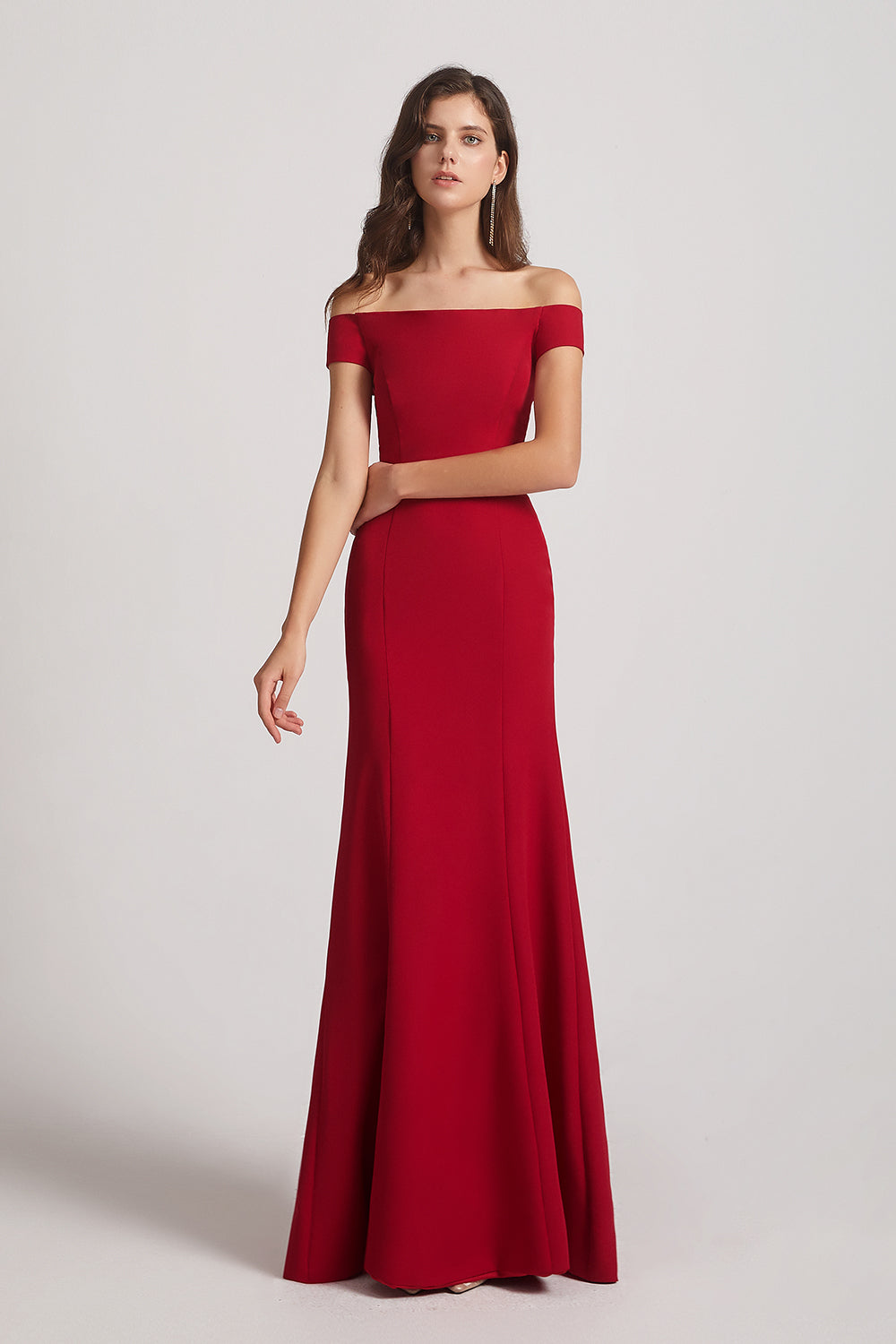 Dark Red Off The Shoulder Trumpet Style Bridesmaid Dresses