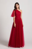 red one shoulder a-line bridesmaid dress
