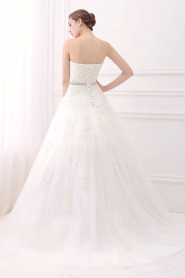 lace up crystal belt wedding dress