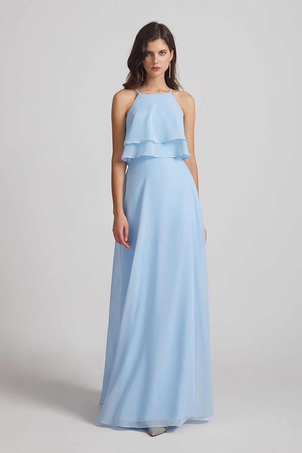 pleated chiffon bridesmaid gown