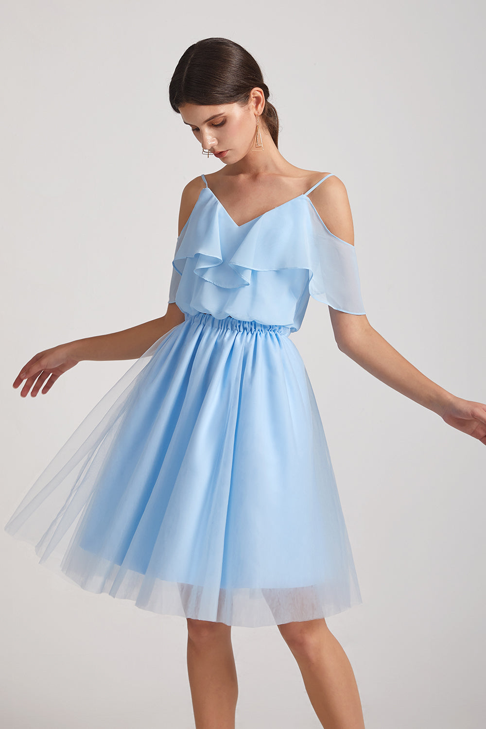 two pieces a-line blue chiffon bridesmaid dresses