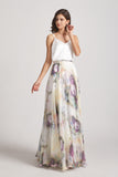 satin top floral skirt gown